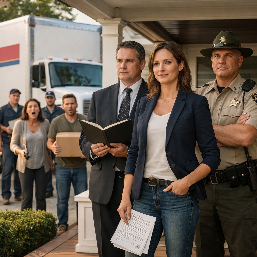 us I inherited $900,000 from my grandparents, while the rest of my family got nothing. Enraged, they banded together and demanded I vacate the house by Friday. Mom sneered, “Some people don’t deserve nice things.” I smiled and said, “You think I’d let that happen after everything I know about this family?” Two days later, they arrived with movers and smug grins—only to freeze when they saw who was waiting on the porch.