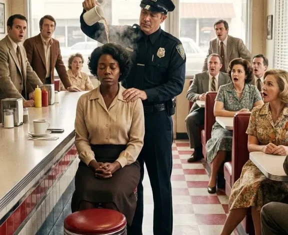 A rac!st police officer poured coffee on a middle-aged black woman and m0cked her. When he learned her true identity, he turned pale and knelt down to apologize..