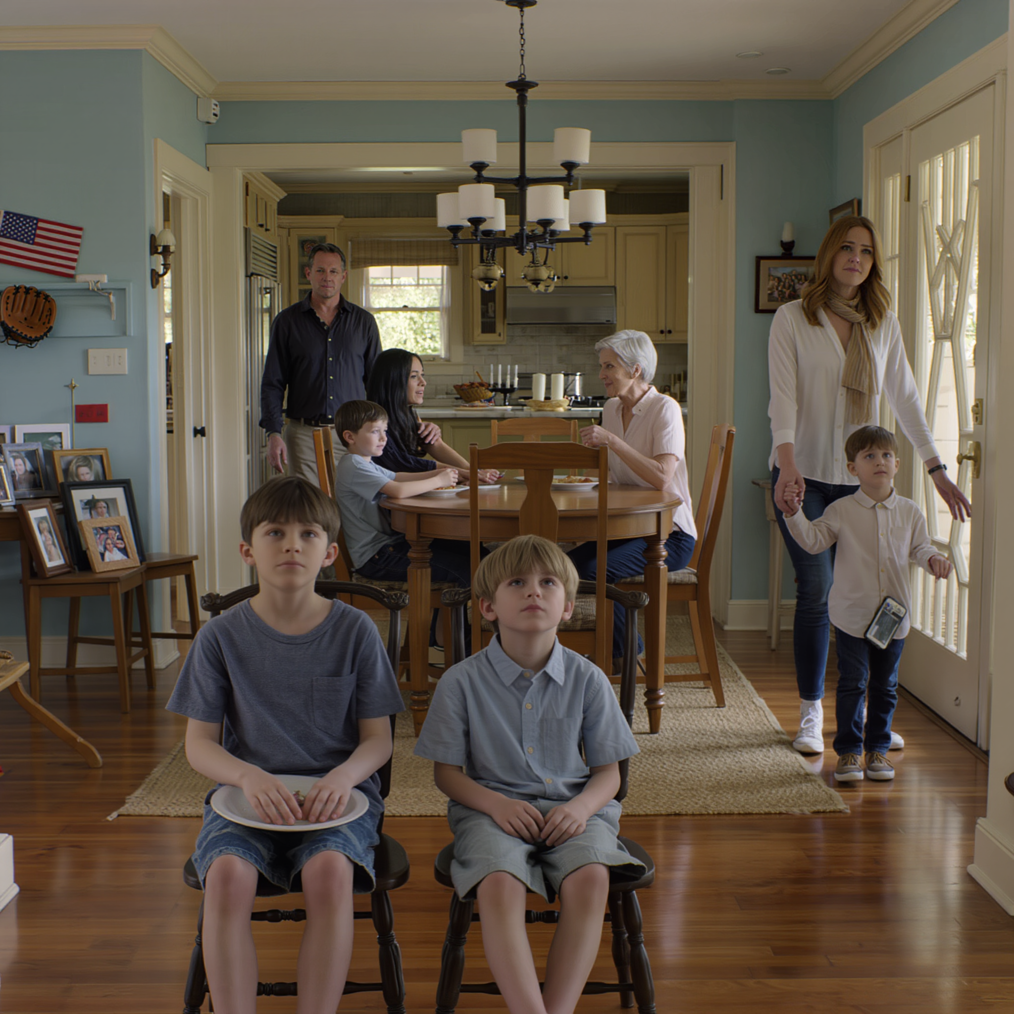 When I walked into my parents’ house, I heard my mother say, “Your sister’s kids eat first, and your kids can wait for whatever is left.” My kids were sitting in the corner, staring at empty plates, trying to look brave like they didn’t want to cry. My sister just shrugged. “Get used to it. That’s how this house is.” Then my father added, “They need to learn patience.” I didn’t argue. I didn’t beg. I simply took my kids by the hand and walked out. Minutes later… my phone wouldn’t stop buzzing, and the voices on the other end didn’t sound nearly as confident as they had before.