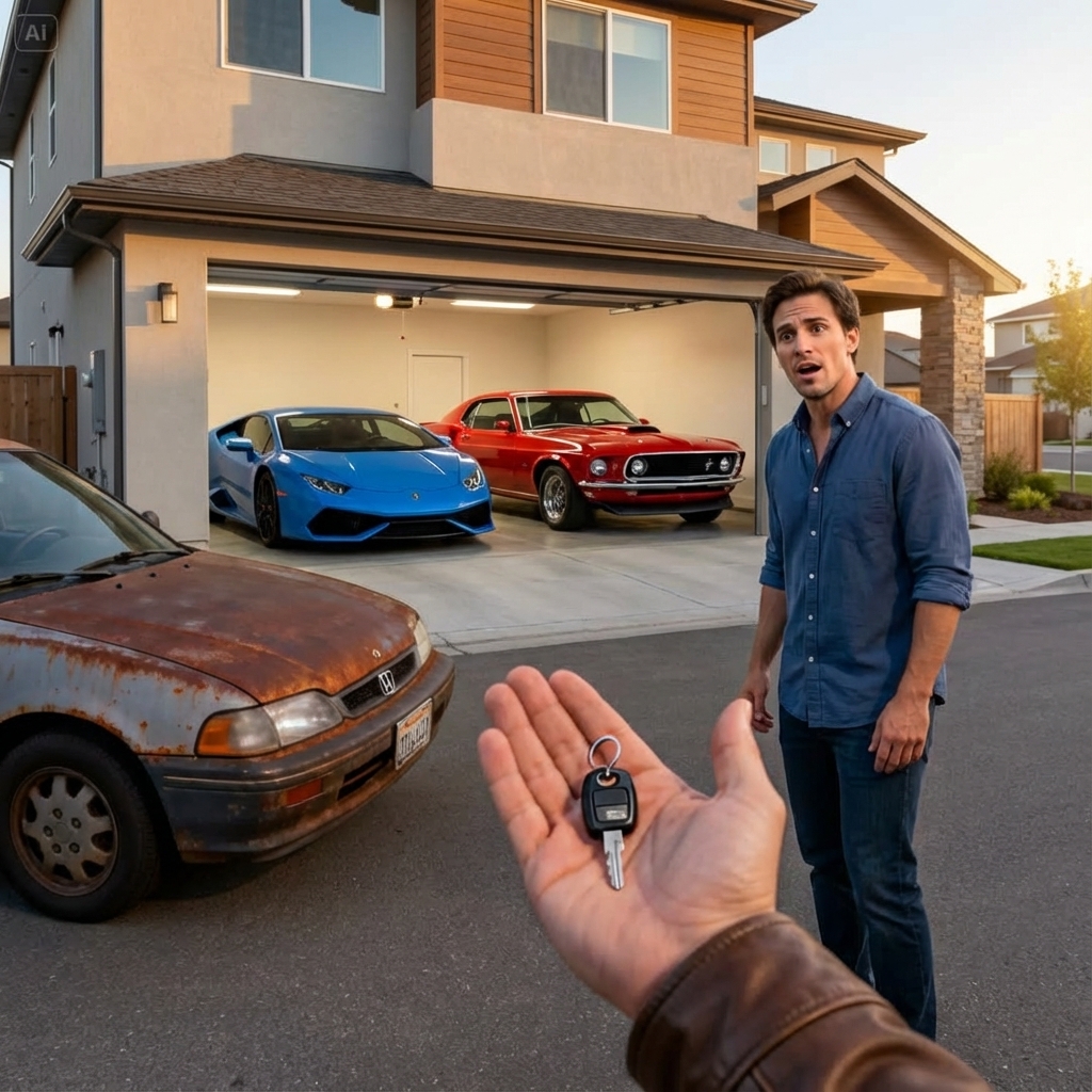 “That rusty Honda is embarrassing our family,” my brother sneered. “Get a real car or don’t come around.” I just smiled, drove off, and let him think he’d won. He followed me home, still laughing—until my garage door rolled up and his voice died in his throat. “W-what… is this?” he whispered, staring at what I’d been hiding in plain sight. I didn’t answer. I only handed him one key—and watched him realize who I really was.