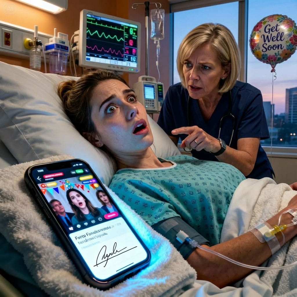 I woke up groggy after emergency surgery and found my phone exploding—my husband’s family had already thrown a huge “recovery party” in my name. “Smile, everyone! She’ll be fine,” my mother-in-law laughed on a livestream… while I was still hooked to monitors. Then a nurse leaned in and whispered, “Ma’am… who approved this fundraiser?” My blood ran cold when I saw my signature on the donation page—because I never signed anything. And the real bill hadn’t even arrived yet…
