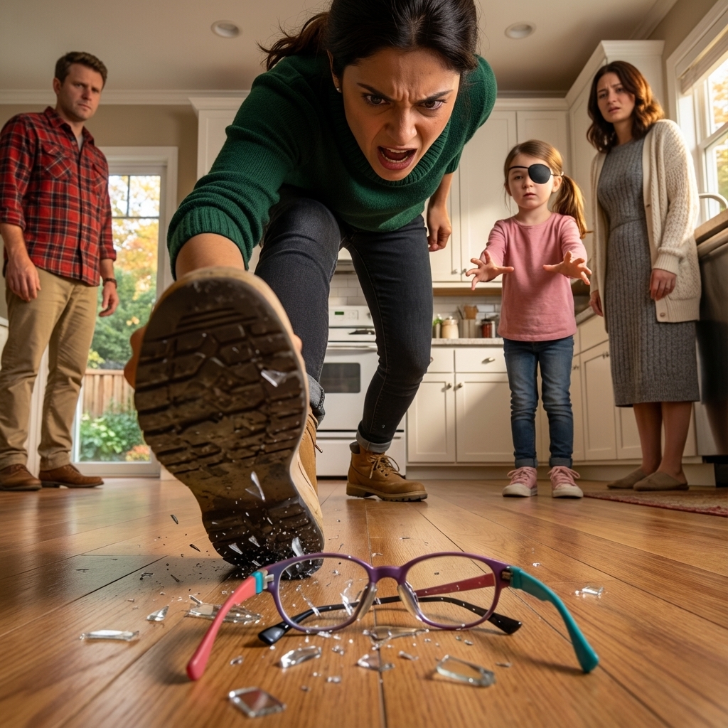 My sister stepped on my 7-year-old daughter’s visual aid glasses and crushed them to “teach her respect,” afterward she made my visually impaired child clean the same kitchen again and again while everyone watched, i didn’t yell, i took action, and nine hours later everything began to collapse for them.