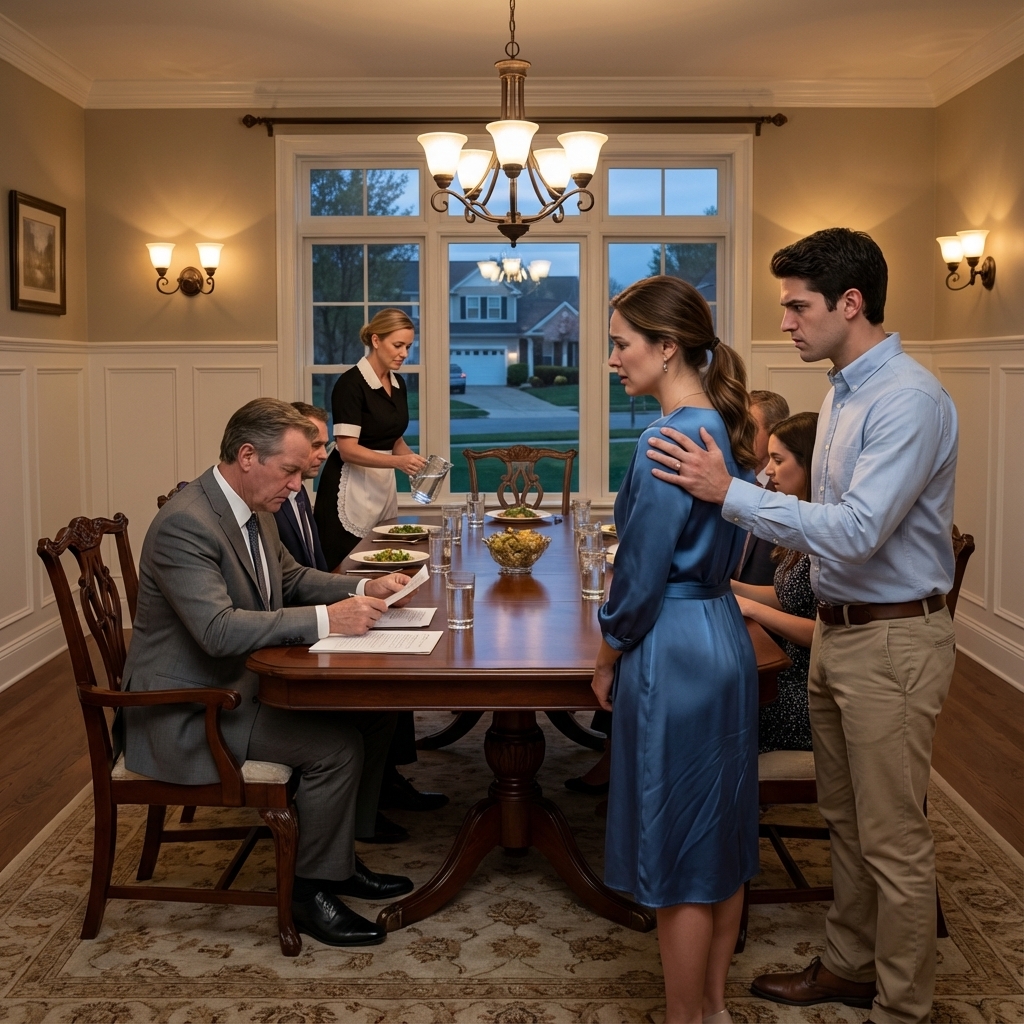 He tried to send me away at the table, thinking I’d disappear. But my husband stood tall, raised a toast, and the truth became my answer.