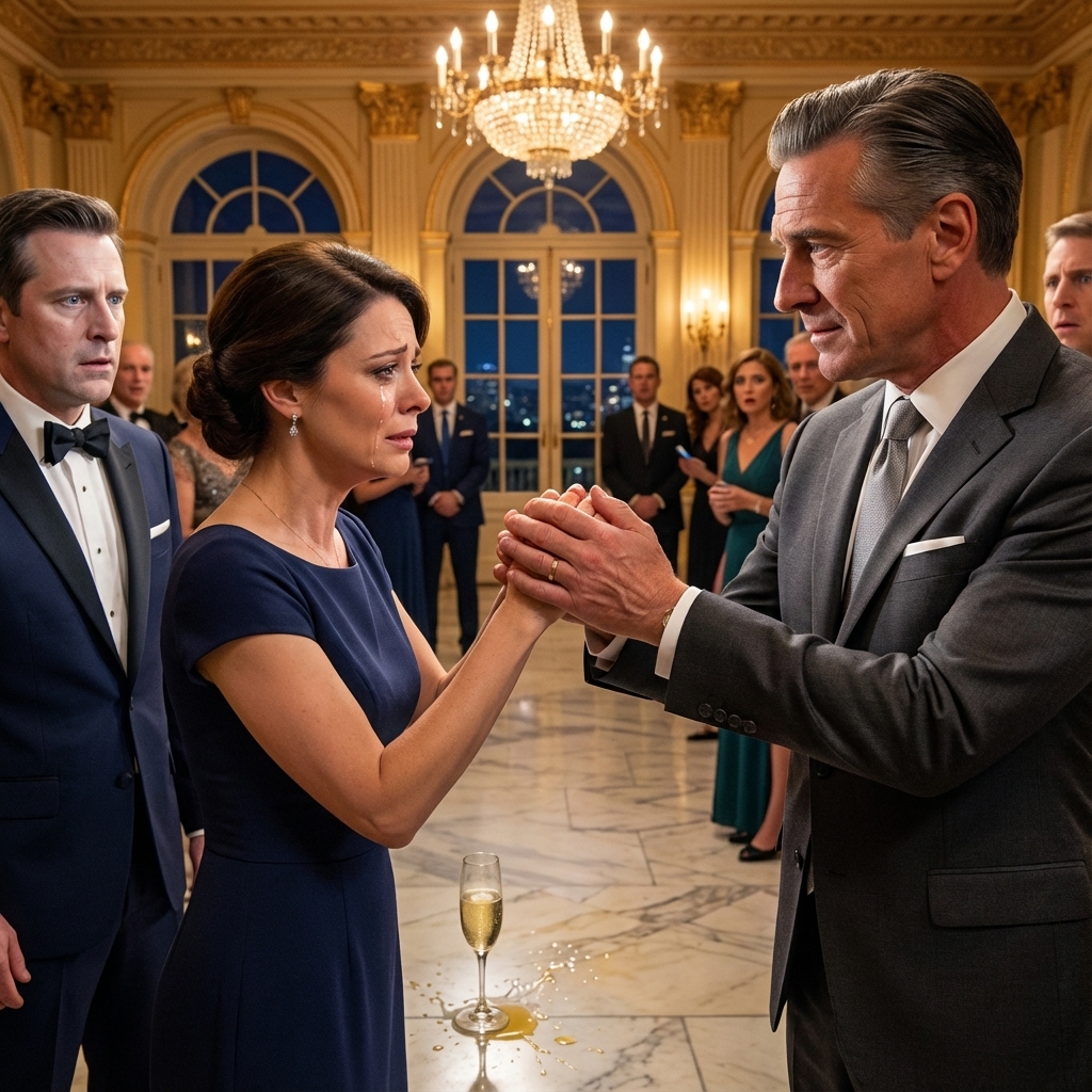 “My husband yanked me toward the gala and hissed, ‘Stay in the back—your dress is embarrassing.’ I swallowed the humiliation… until the billionaire owner walked in. He didn’t even glance at my husband’s outstretched hand. Instead, he came straight to me, took my fingers like they were sacred, and whispered, voice shaking, ‘I’ve been looking for you for 30 years… I still love you.’ The room froze—then my husband dropped his glass… and I realized why.