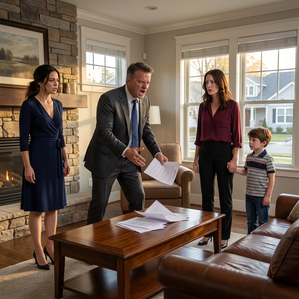 He stormed into the room with another woman and a young child, insisting I sign the papers and disappear.