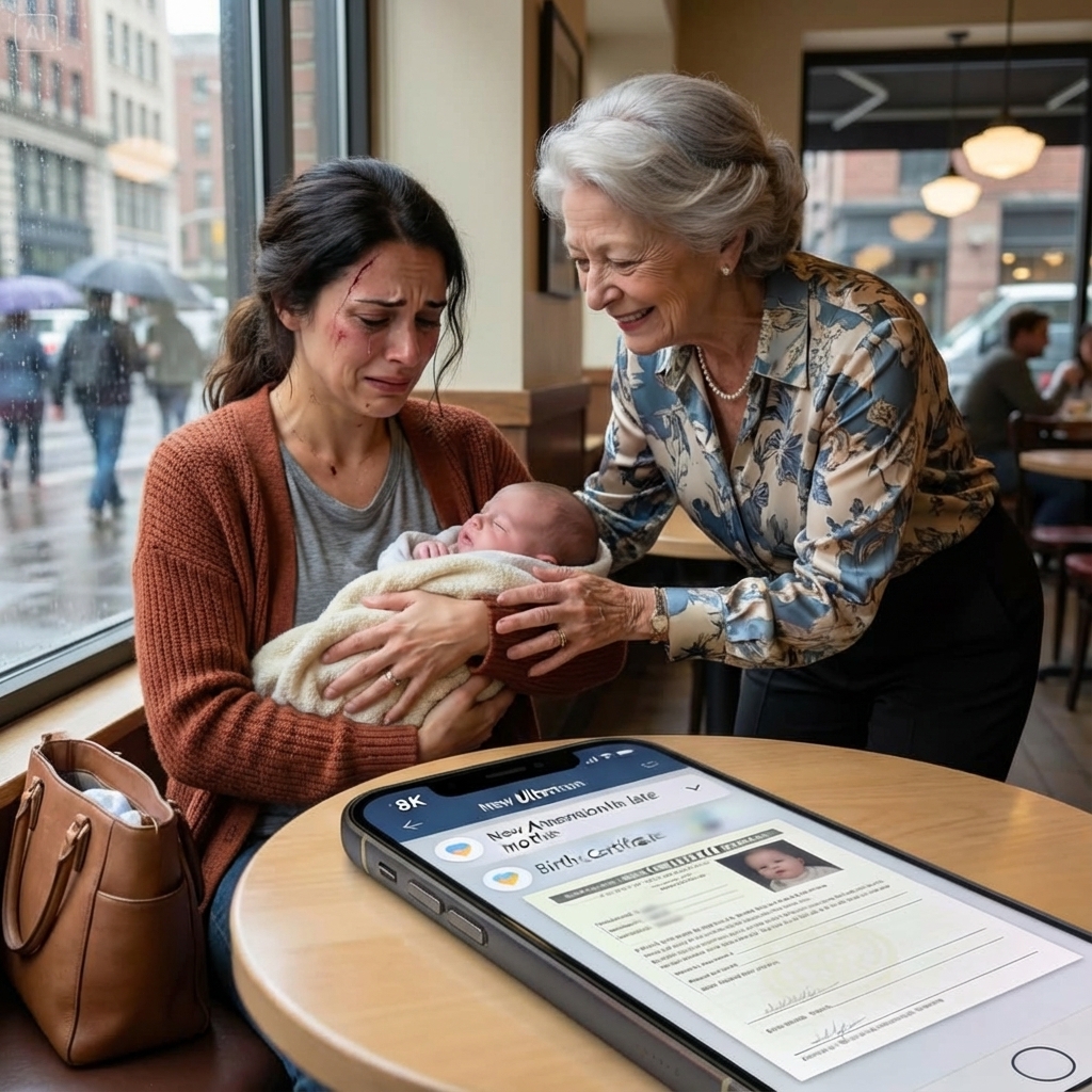 “Mom, we’re at a café,” I whispered, rocking my newborn, but my aunt leaned in and smiled like a knife. “So… you’re leaving the baby with us tonight, right?” My stomach dropped—because my mother had already told her I was “too unstable” to raise him. Then I saw my aunt’s phone screen: a message thread with my husband… and a photo of my son’s birth certificate. I realized they weren’t helping me. They were taking him.