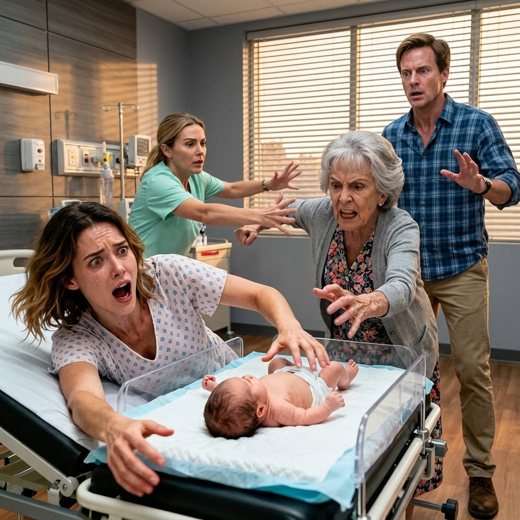 I was in labor when my mother-in-law burst into the delivery room, screaming that my baby belonged to her daughter. She tried to snatch him off my chest while my husband just stood there frozen. The nurse immediately pulled her away, but it was too late. The baby wasn’t moving. And suddenly, …