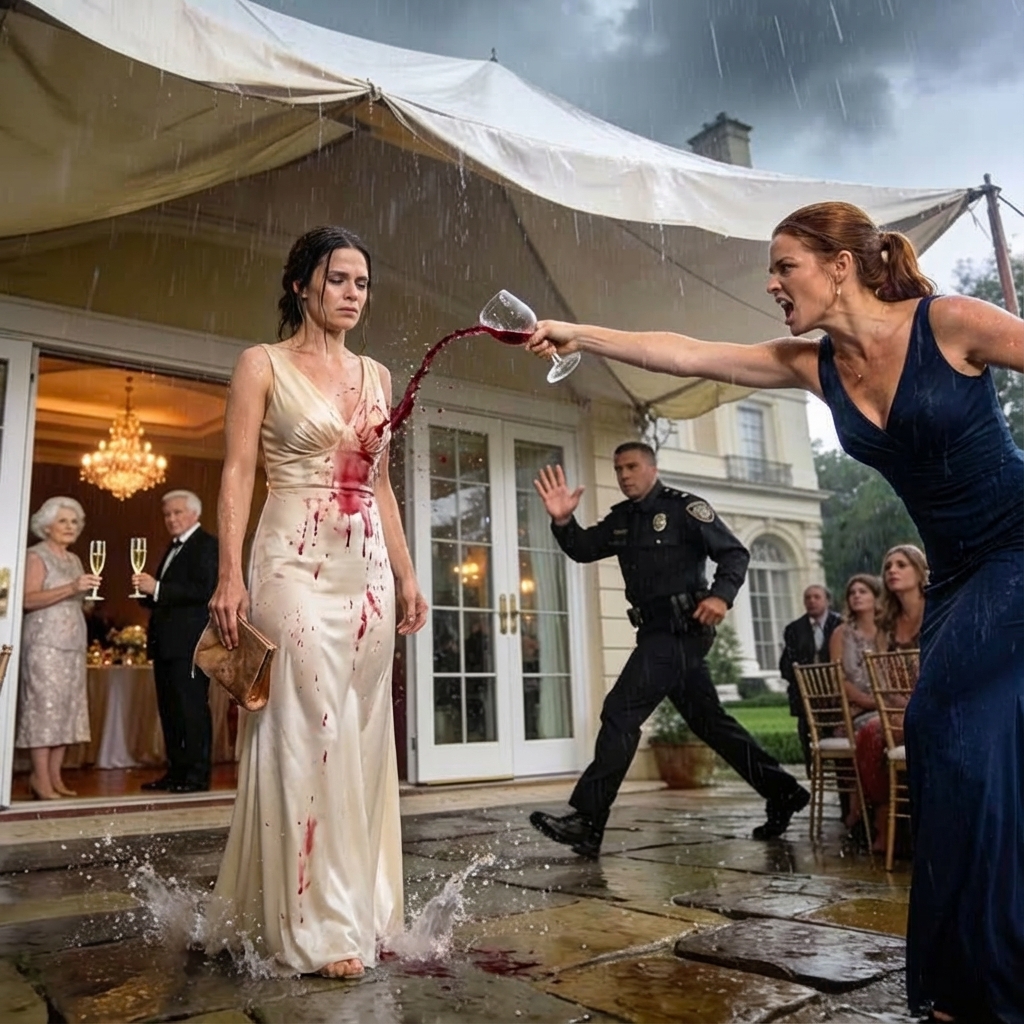 My Parents Forced Me To Sit In The Rain At My Sister’s Wedding… She Poured Wine On Me & Called Me “Dirt” Then My Husband… My sister didn’t just pour a glass of vintage red wine down the front of my white silk dress.