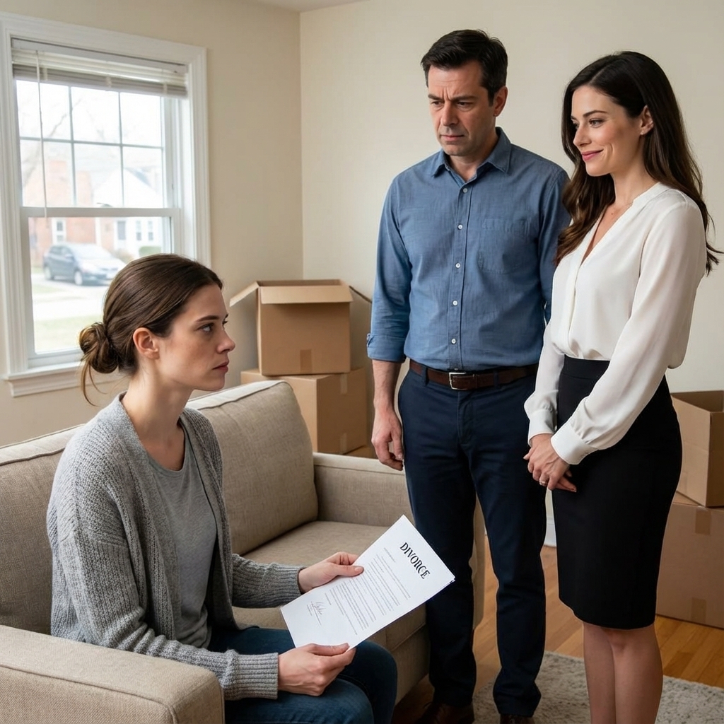 Three months after giving birth, I was still bleeding when my husband opened the door and said calmly, “She’s moving in. I want a divorce.” His mistress stood behind him, smiling like she’d already won. I signed the papers with a cold smile that scared even me. Months later, when they saw me again, his face drained of color—and I finally asked, “Miss me?”