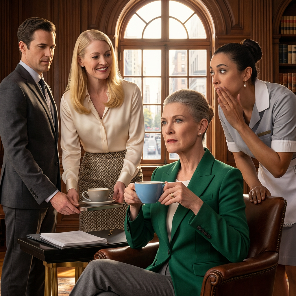 I was about to transfer my $12 million company to my son. My daughter-in-law smiled as she handed me a cup of coffee. The housekeeper “accidentally” bumped into me and whispered, “Don’t drink it… just trust me!” I quietly swapped cups with my daughter-in-law. Five minutes later, her smile vanished