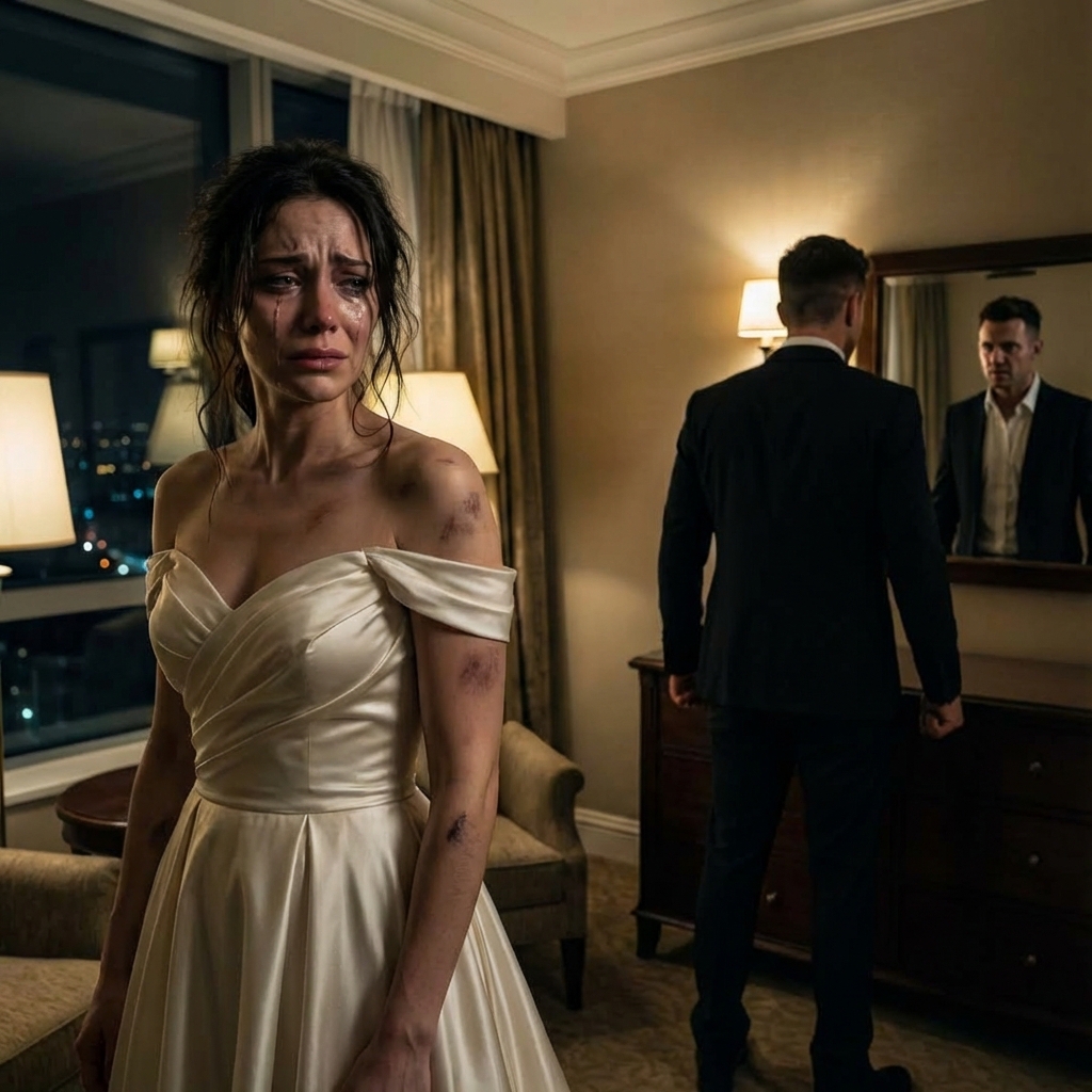 On our wedding night, she pulled away and whispered, “Please… don’t touch me.” My heart shattered—until I saw the bruises blooming across her skin. “Who did this to you?” I asked, my voice breaking. She trembled. “My stepfather.” Rage flooded me as I took her hands. “You’re safe now. I swear—I’ll protect you.” But the truth she hadn’t told me yet would change everything.