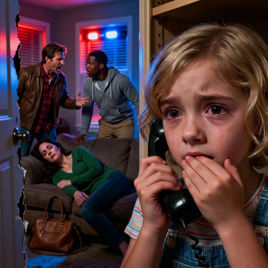 A terrified little girl whispered into a 911 call, “My dad and his friend are drunk… they’re hurting Mom again.” When police arrived minutes later, the scene inside the house stopped them cold—and what they uncovered would haunt them forever.