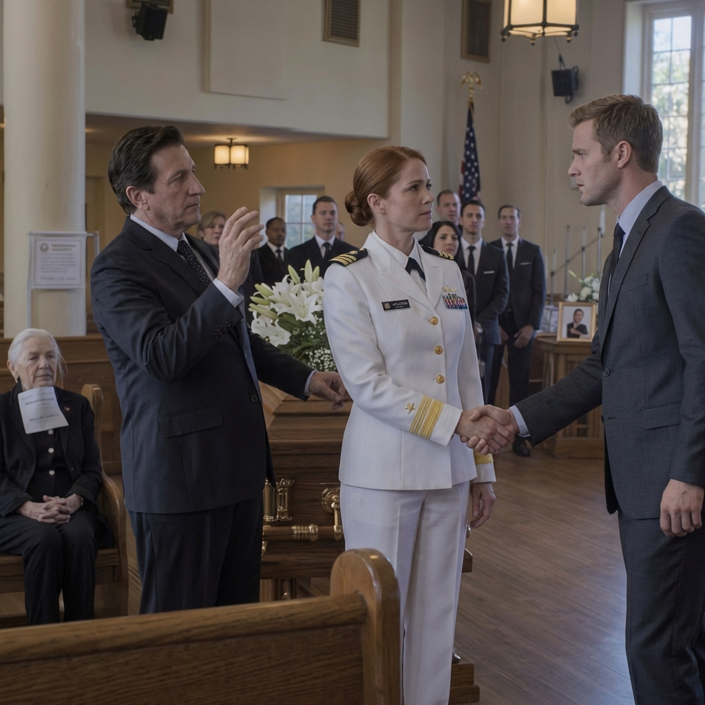 At my mother’s funeral, the dad who threw me out pregnant at sixteen smirked at my Navy dress blues and hissed, “So you finally learned your lesson,” expecting me to shrink, until I held his stare, said one quiet sentence, and my husband stepped forward in a way that made my father’s smile die.