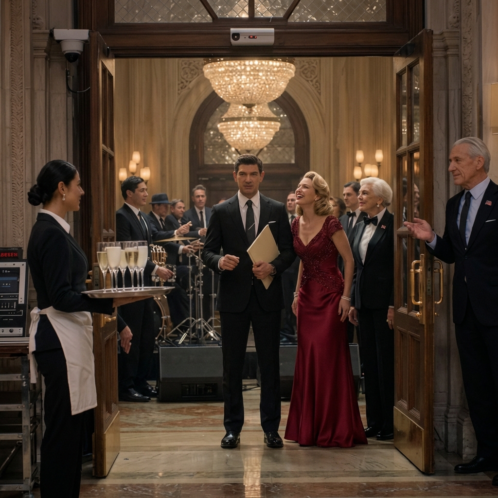 At my sister Madison’s engagement party in a downtown Grand Meridian ballroom, a guard sized up my faded jeans and sneered, “Service entrance,” while Madison laughed like I was hired help. I tied on an apron, stayed invisible, and watched a tiny security camera blink over chandeliers as ‘old money’ guests whispered about what my family could do for them. Then a stranger slipped a USB near the sound system—and my general manager entered with a folder looking for Ms. Wong.