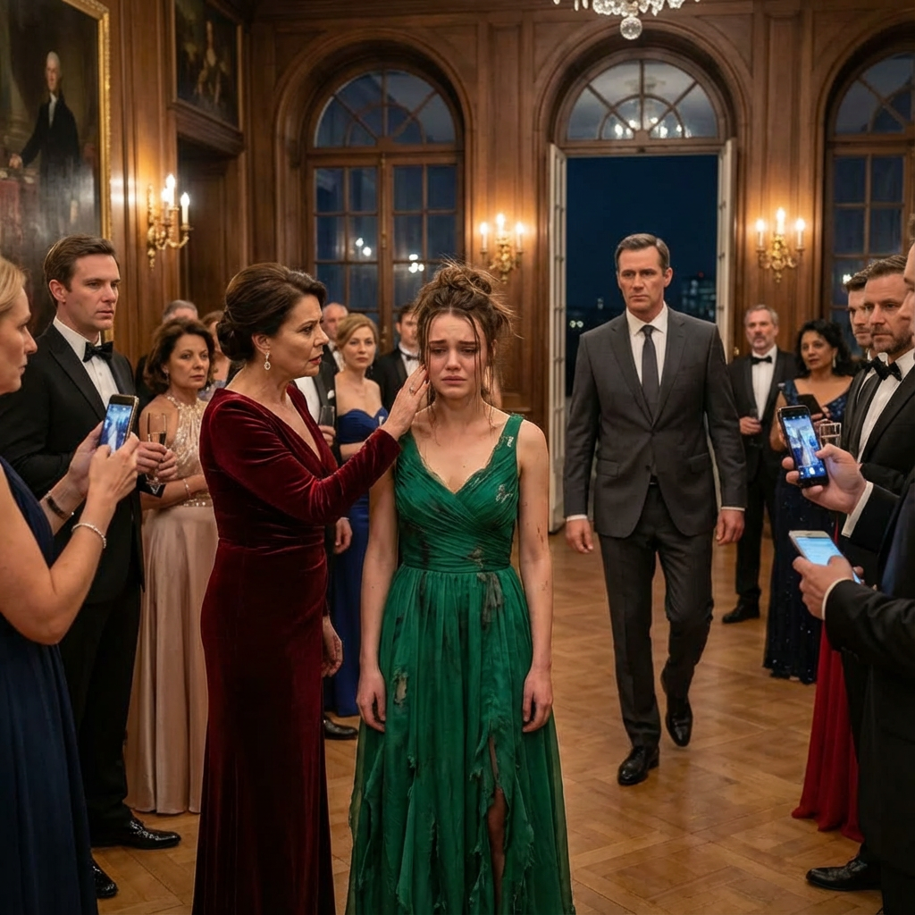 I never told my boyfriend’s billionaire family that I was the only daughter of the tech mogul who owned their company. To them, I was just a girl in a forty-dollar yellow dress. At their elite gala, his mother slapped me and sneered, “Trash like you should know your place,” while his sister ripped my dress and laughed, “She’s not even worth fabric.” Two hundred guests filmed my humiliation as my boyfriend stood frozen and said nothing. Then the ceiling began to shake. A helicopter landed on the roof… and the one person they never expected to see walked through the doors, making the entire room go silent.