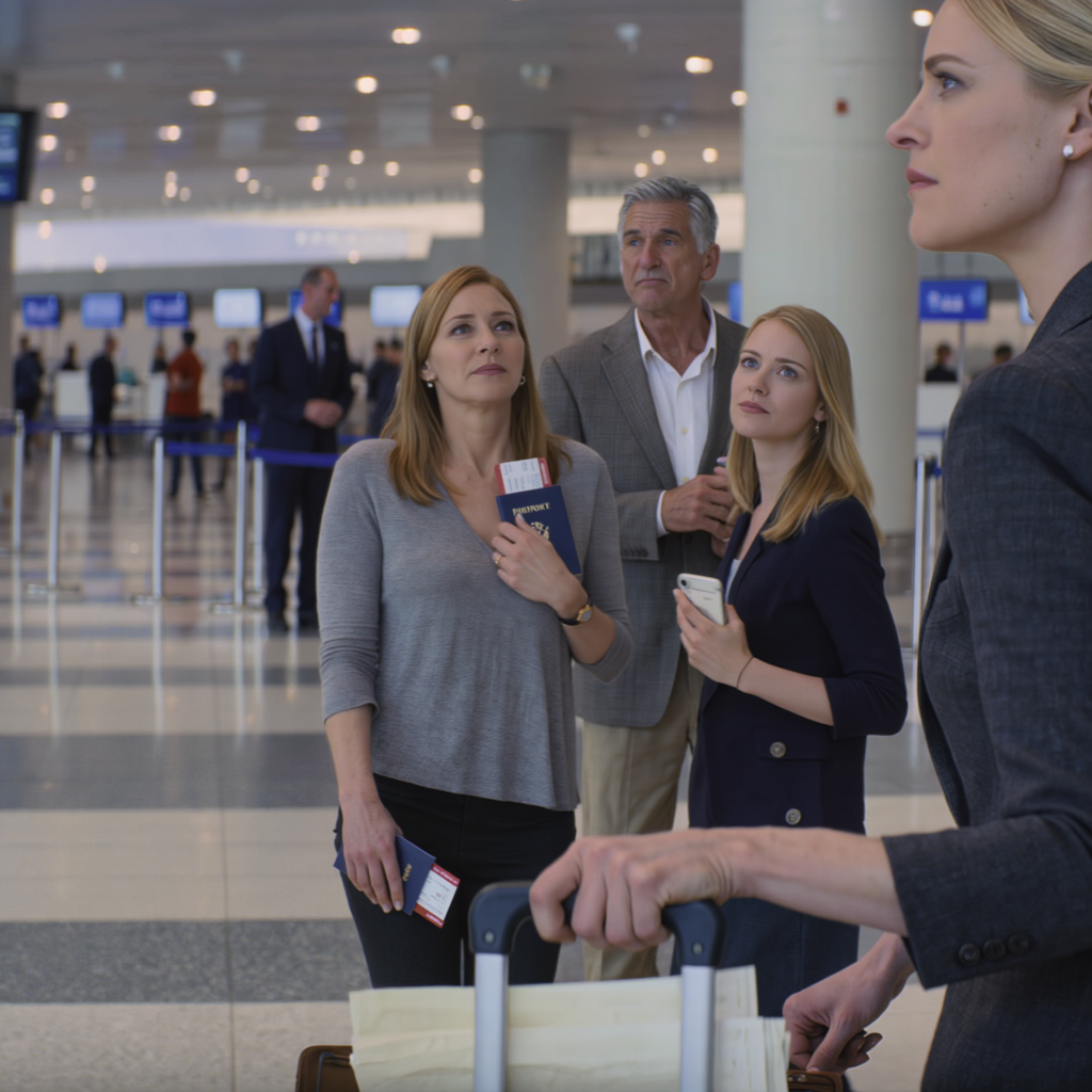 My parents and sister canceled my ticket right at the Paris airport and left me standing there in Europe—no phone, no wallet, no way to reach anyone… and just as I collapsed, a man in a black suit leaned in and whispered, “Pretend you’re my wife. My car’s coming”… and from that moment on, they started paying a price they didn’t even know was coming