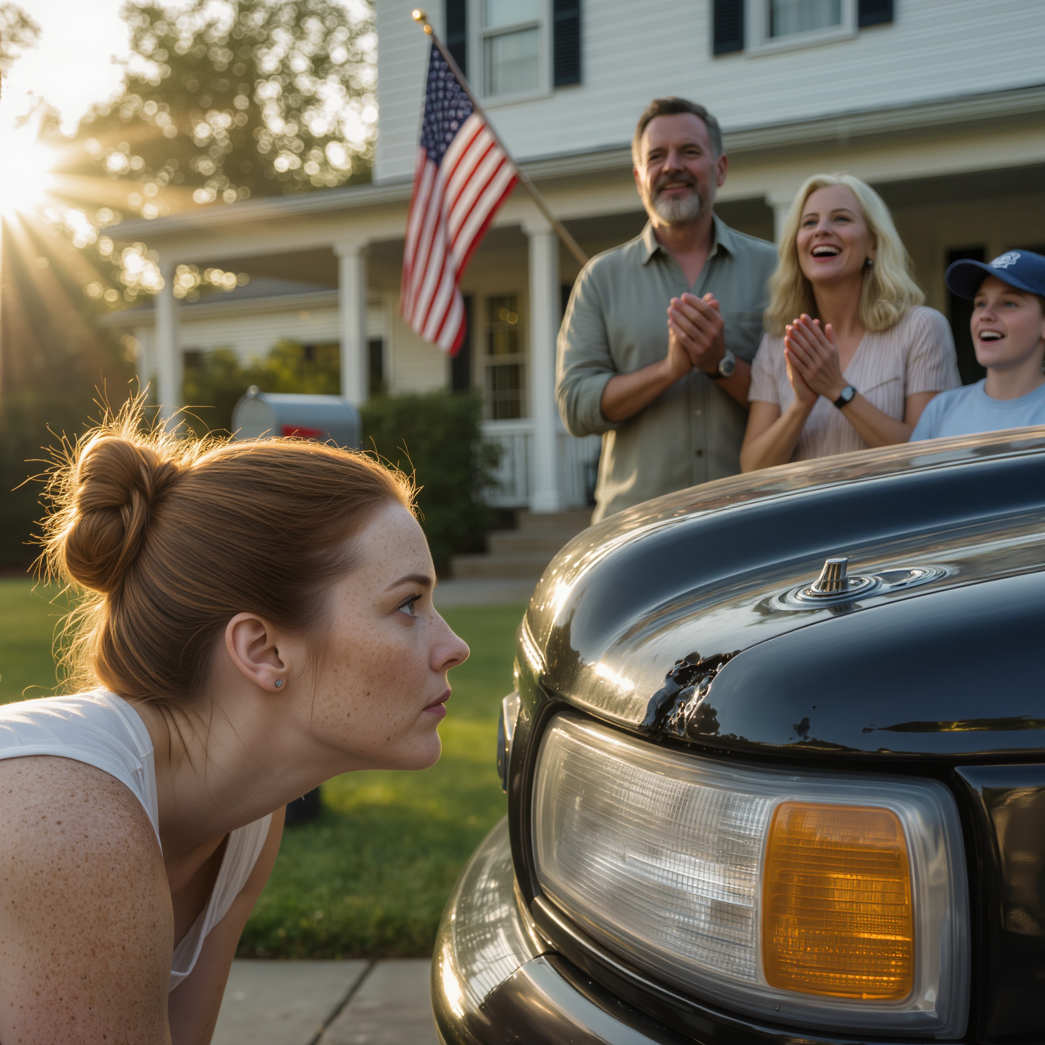 My stepfather drove his new black pickup truck into the yard and said it was a gift for the family. But when I saw the dent in the bumper and the paint that was still so new… a suspicion arose. That night, I found a repair bill dated two weeks after the accident that took my father’s life. Stepfather, what the hell is going on?