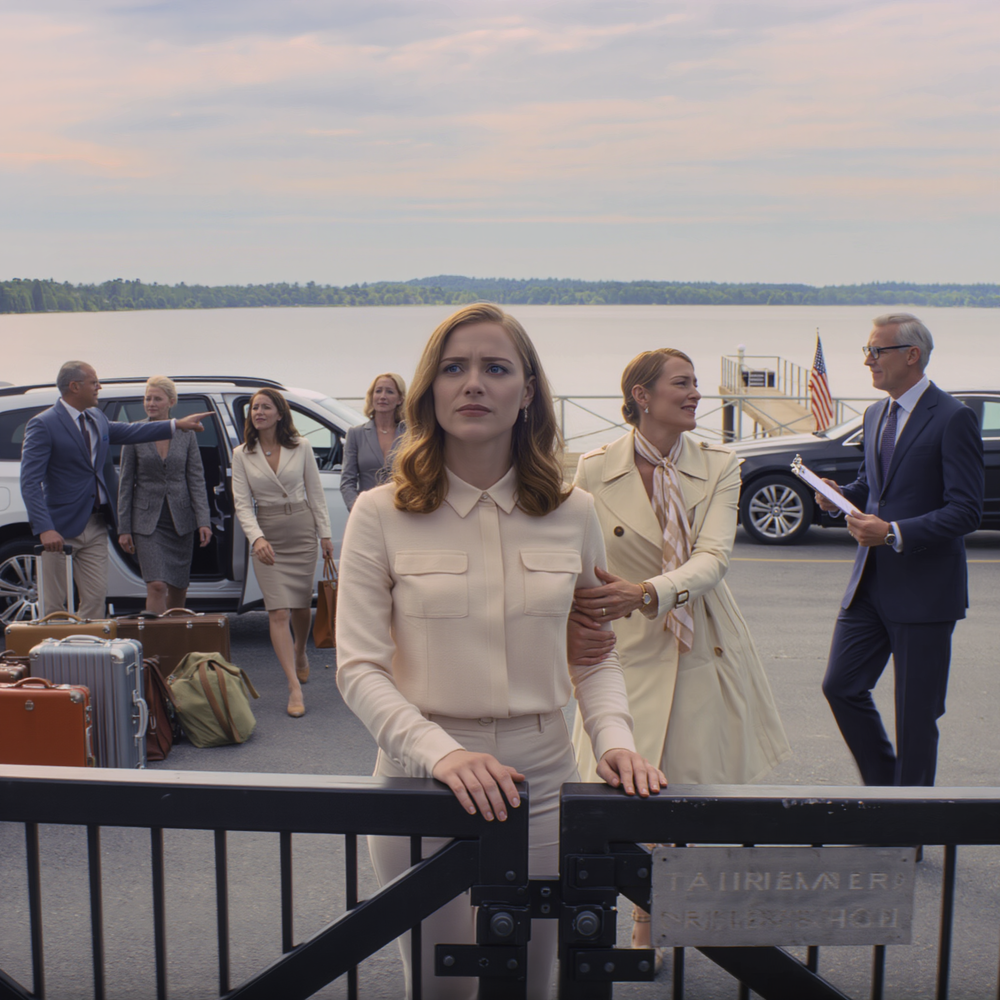 Twenty suitcases appeared at the gate of my house by the lake, as if someone had turned it into a check-in point for a whole month. A few minutes later, my parents showed up with a bunch of relatives – and since I didn’t want to clean up their mess, my mother said, ‘The family has the right!’ I didn’t argue. I just pointed to the sign: Guests Only. Then the building manager started reading names… and stopped at my father’s name. The atmosphere changed so quickly that my mother grabbed my hand and whispered, ‘Don’t do that.’