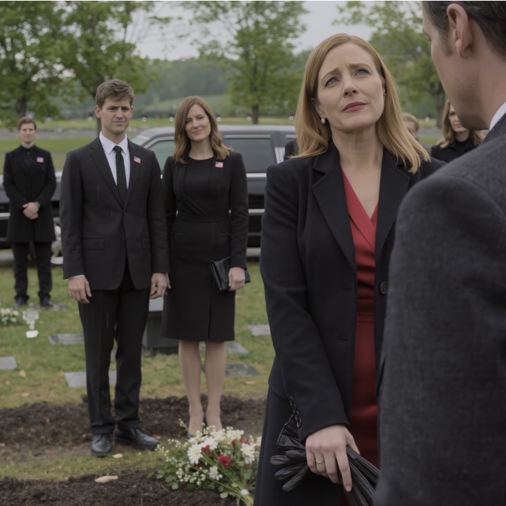 I wore a red silk dress to bury my husband—my son sneered, “Don’t dream of a single cent from Dad’s $55 million estate!” my daughter-in-law curled her lip: “We’re in charge now”… but the moment the will reading began, the lawyer said exactly one sentence and both of them went pale…