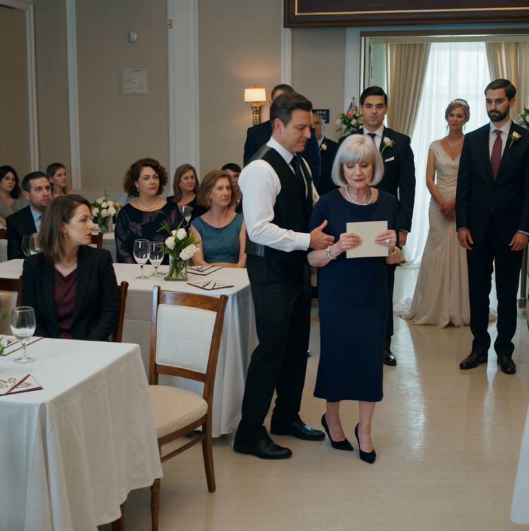They parked the groom’s mother in row fourteen behind the service doors—until a silver-haired stranger sat beside her, covered her hand with his, and made the whole Chicago ballroom reconsider who deserved the front row.