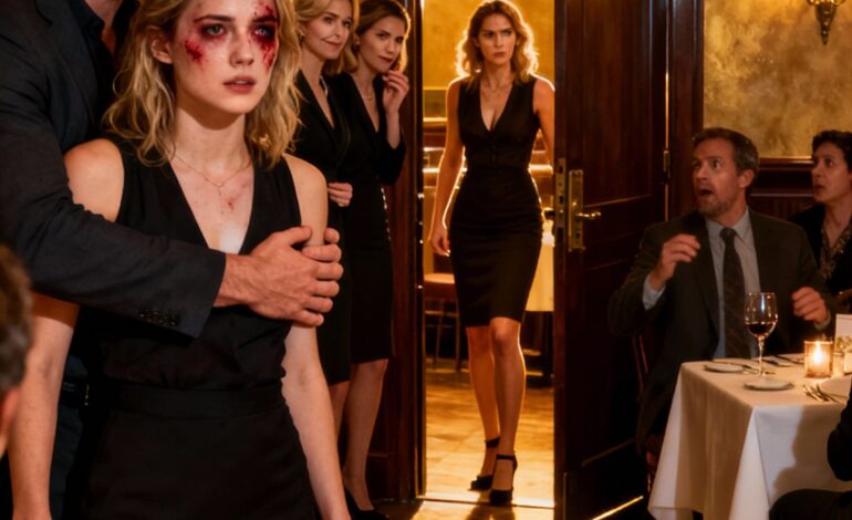 Everyone froze when they saw my bruised face at our anniversary dinner. My husband bragged his sisters ‘taught me respect.’ What he didn’t expect… was my twin sister showing up to teach him a lesson.