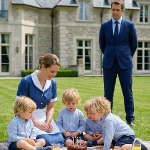 Businessman Returns Exhausted to His Birthday Party, and What the Cleaning Lady Did with the Quadruplets Changed Everything…