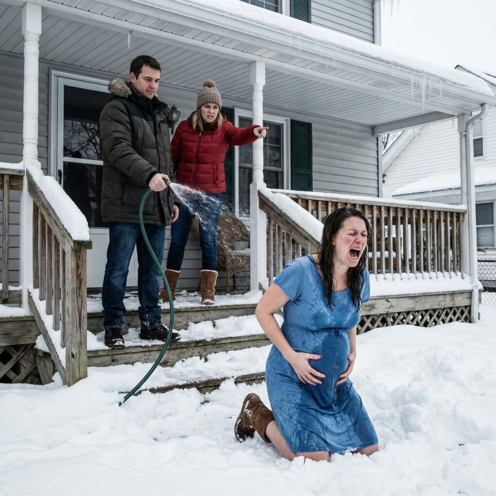 Seven months pregnant, I stood shivering under the outdoor faucet as icy water stabbed my skin. “You don’t deserve hot water,” my husband hissed, locking the back door while I hugged my belly and tried not to cry out. He smirked, certain no one would ever know. An hour later, my phone buzzed with a message from my father: “Stay where you are. He thinks I don’t see—but I see everything…”