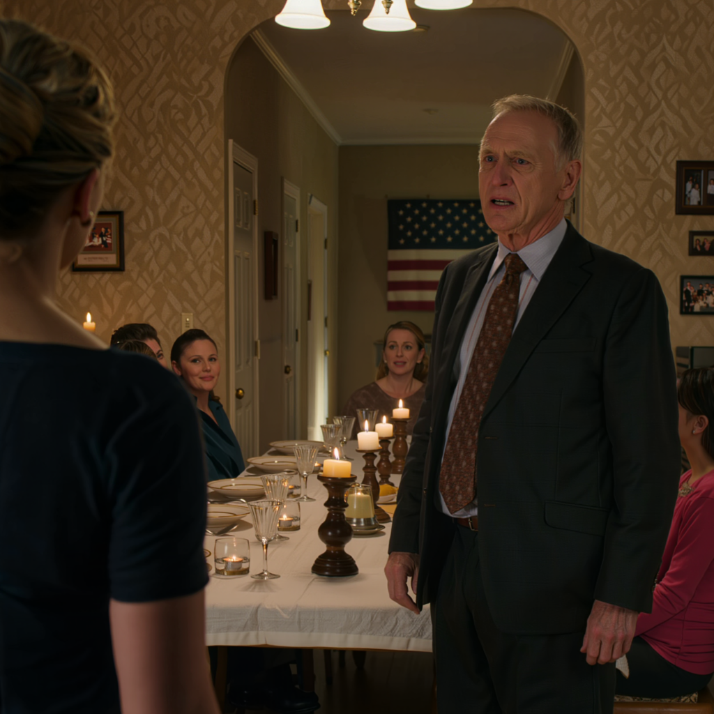 At Thanksgiving dinner at Grandma’s house, my dad stood up in front of 31 people, raised his whiskey, and snarled, “I’m done pretending. She’s not my daughter.” The whole room froze. My stepmother already had tissues in her hand. I just smiled, slowly walked to the hallway coat closet, pulled out a dusty shoebox, and said, “If everyone wants the truth tonight, then look closely.”