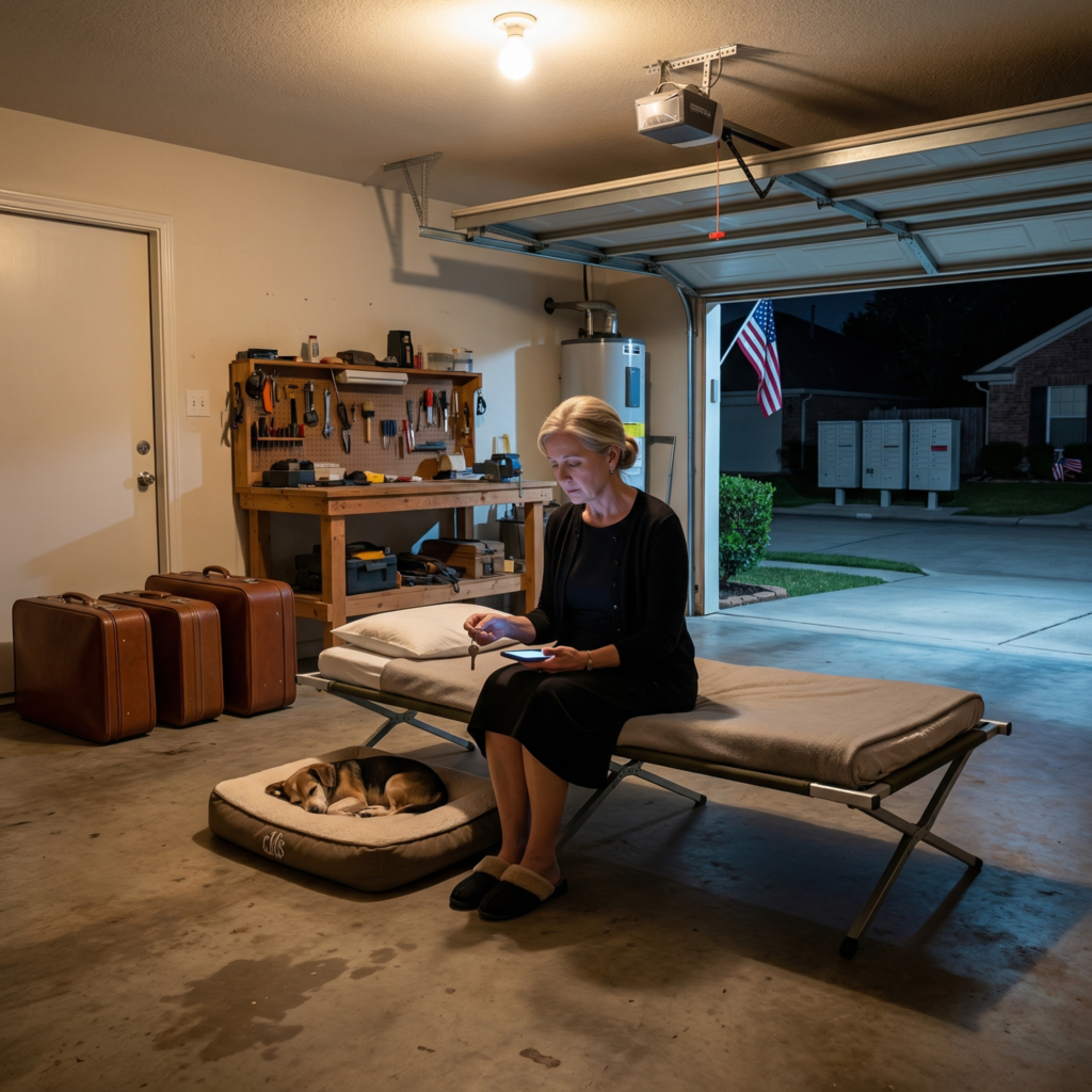 The day my husband passed away, my daughter-in-law piled my bags into the garage—unaware of the $19 million and the villa he had left me. That night, she said, “From now on, you’ll sleep in the garage.” Right beside it sat the bed for her pampered pet dog. I just smiled and replied softly, “Alright”—because she had no idea I was about to rewrite the rules. By the time she realized it… everything had already shifted.