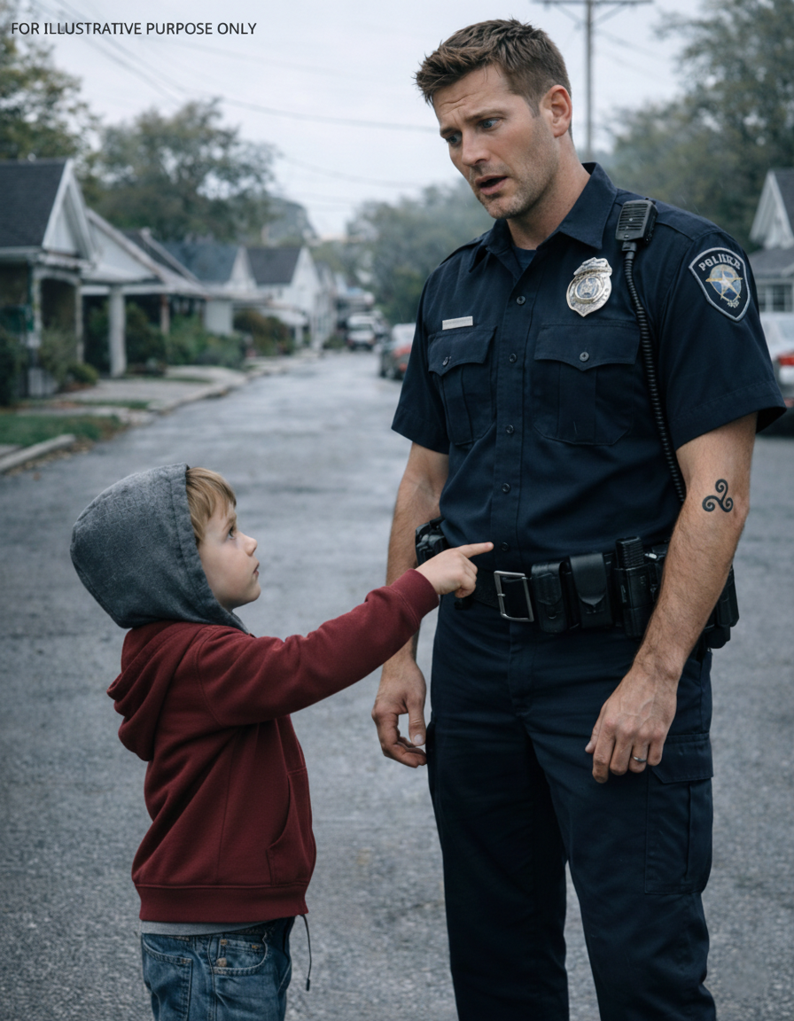 A little boy stared at the officer’s tattoo and said, “My dad has a tattoo just like that”—It was a quiet morning patrol, until the officer suddenly froze