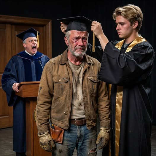 For 25 years, my stepfather broke his back mixing cement to fund my PhD. “I’m just a laborer, but knowledge commands respect,” he told me, handing over his crumpled savings. On my graduation day, he sat in the back wearing a cheap, borrowed suit, trying not to be seen. But when the Dean arrived, he froze upon seeing my dad. “Hector Alvarez?” the professor gasped, trembling visibly. “You’re the legend who disappeared?” The professor then bowed low, and the secret he revealed silenced the entire auditorium…