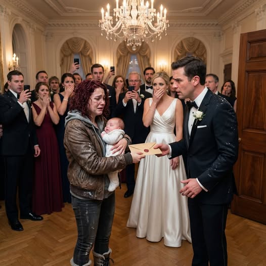 Six weeks after Mason shoved me and our newborn into a whiteout, I was still hearing his last words: “You’ll be fine. You always survive.” Now I stood at the back of his glittering wedding, my baby sleeping against my chest and a sealed envelope burning in my hand. When he spotted me, his smile cracked. “What are you doing here?” he hissed. I whispered, “Giving you what you forgot… and taking what you stole.” Then the music stopped.