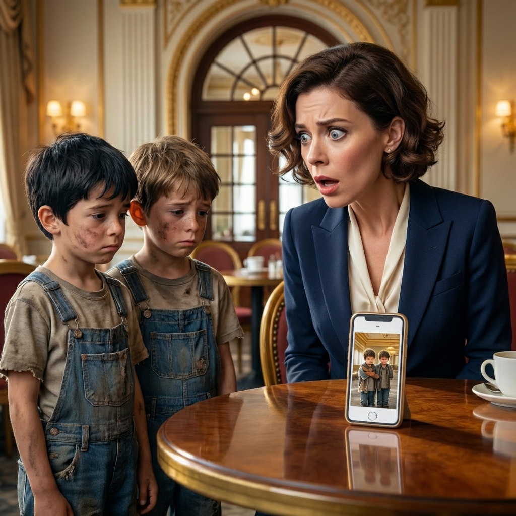 Two homeless twin boys walked up to a millionaire’s table and said, “Ma’am, could we have some of your leftover food?” The millionaire looked up and was stunned — the boys looked exactly like the two sons she had been searching for ever since they went missing…