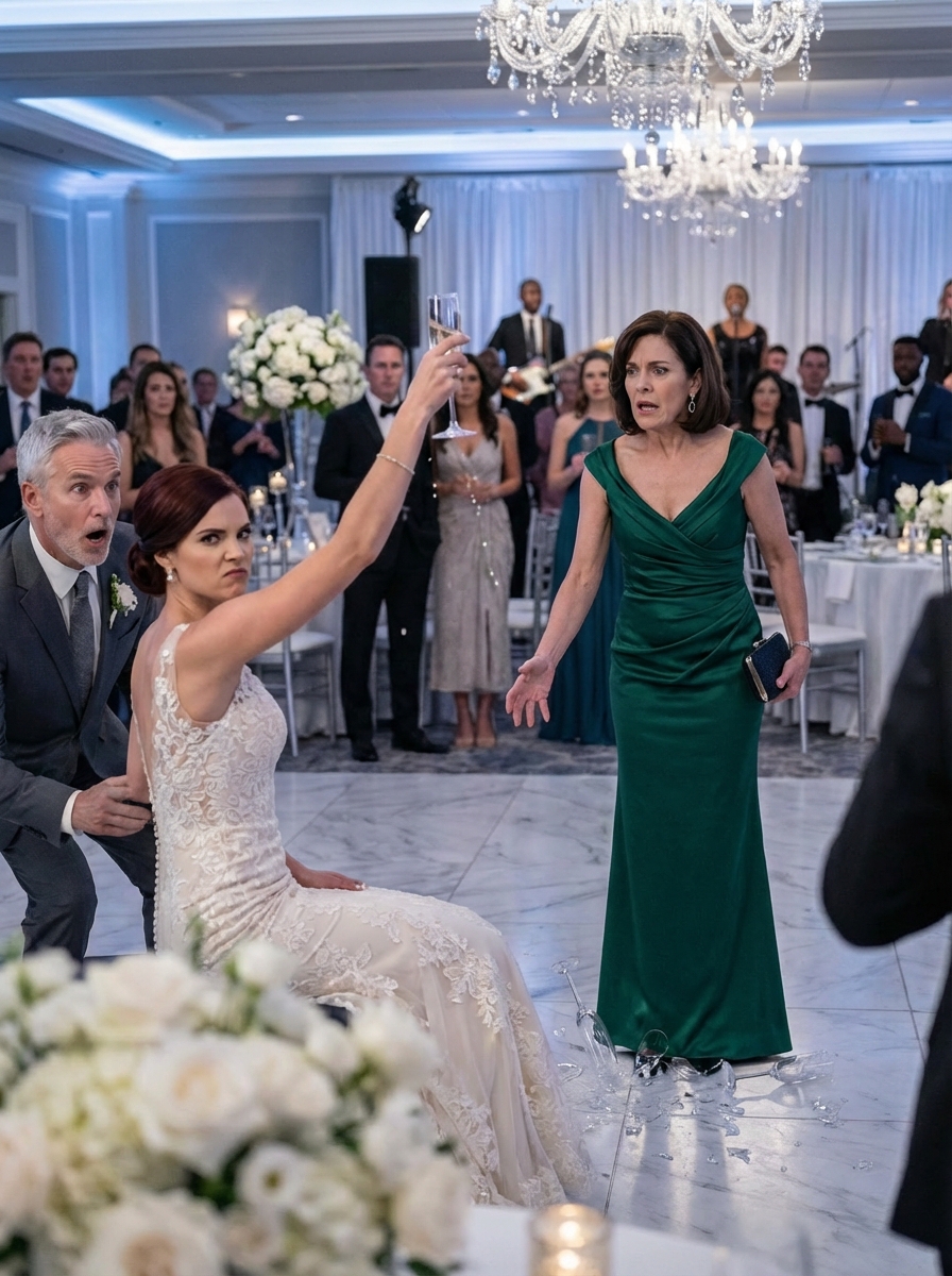 “At my son’s wedding, my brand-new daughter-in-law lifted her champagne and told her wealthy parents—loud enough for 200 guests to hear—‘This is the family embarrassment we’re stuck with.’ I felt my glass slip, crystal shattering on the marble as every head turned toward the “plain” 55-year-old widow in a simple navy dress…