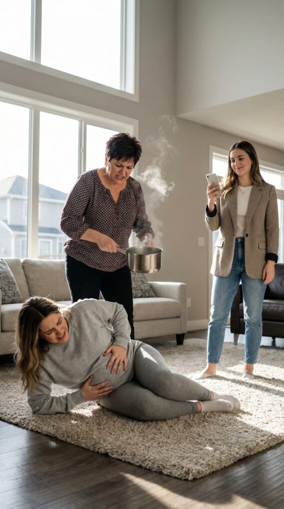 “I was six months pregnant when my mother-in-law lifted the pot and said, ‘This will teach you to steal my son.’ The soup was boiling. I screamed, ‘Please—my baby!’ and she laughed. What she didn’t know was that my husband was still on the phone… listening to every word. That call didn’t just save my life—it destroyed theirs. And this is only the beginning.”