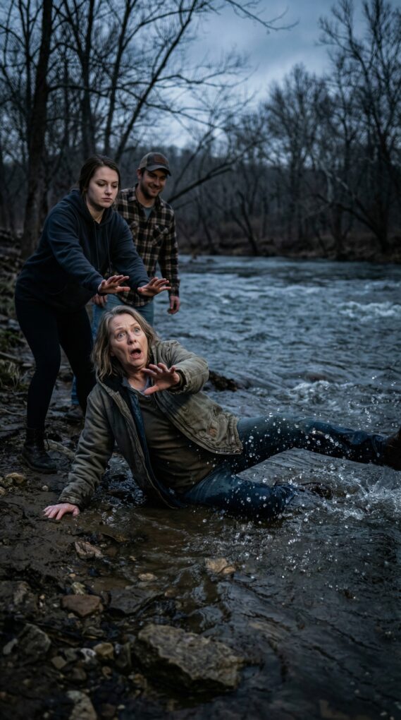 “I heard my daughter-in-law lean close and murmur, ‘Hello, river.’ Then her hands shoved—cold air, a violent splash, and the world swallowed me whole. Through the blur, I saw my son on the bank, smiling like he’d already cashed my funeral. ‘It’s done,’ he said, not even whispering. They thought my $80 million died with me. But that night… I dried off, changed clothes, and sat in my favorite chair—lights off—waiting for the door to open.”