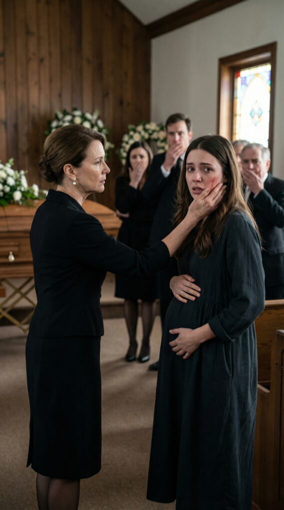 The incense at Dad’s funeral hadn’t even died when my stepmother leaned in, lips brushing my ear. “You get nothing.” I froze—until she lifted the pen and, in front of everyone, signed everything to her own kids. Then she smiled like a knife. “Drag her out.” Hands yanked me. A fist slammed my ribs. I curled around my belly, tasting blood. She laughed. “Pregnant? Not my problem.” I limped out with bruises… and with one thing she never saw coming. Soon, what came back to her didn’t just hurt— it made her beg.