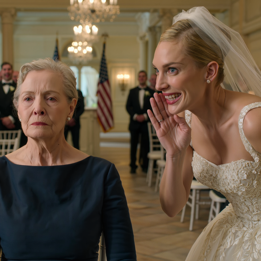 At my son’s luxury wedding, I was seated in row 14 right by the service area. The bride leaned in and whispered, “Your poverty will embarrass us.” I swallowed the humiliation and walked through the murmurs. Then a man in a black suit sat beside me and said quietly, “Let’s pretend we came together.” And the moment my son looked down and saw us, his face turned white like he’d just recognized something.